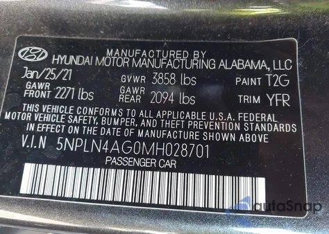 2021 Hyundai Elantra Sel из США, поврежденный, VIN 5NPLN4AG0MH028701